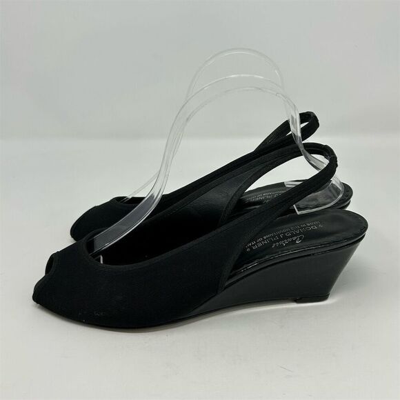 Donald J Pliner Women's Black Wedge Slingback Sandals Size 8.5 Peep Toe Dressy - Picture 6 of 12